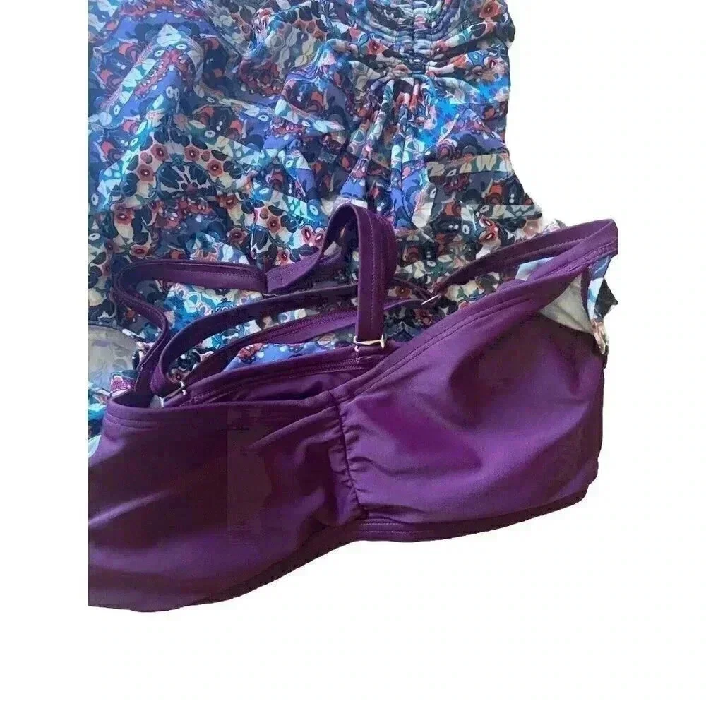 Athleta Swimsuit Marrakesh Side Scrunch Tankini Swim Top Size‎ 32 B/C UPF+50
